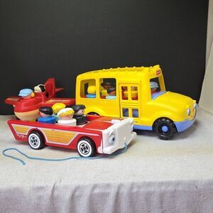 Fisher-Price Nifty Station Wagon , Little People Airplane, School Bus, 11 Figure